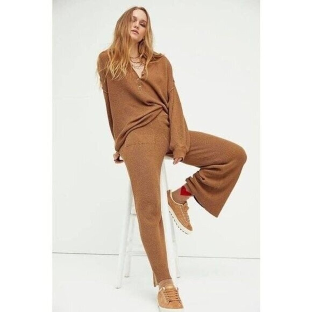 Free People Picnic Sweater & Pants Ribbed 2pc Set Nutmeg XS